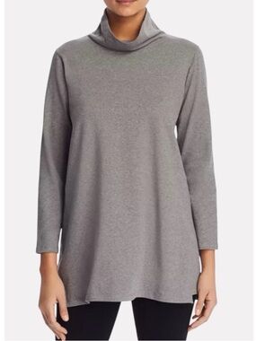 Eileen Fisher Gray Organic Cotton Funnel Neck Tunic Top M
